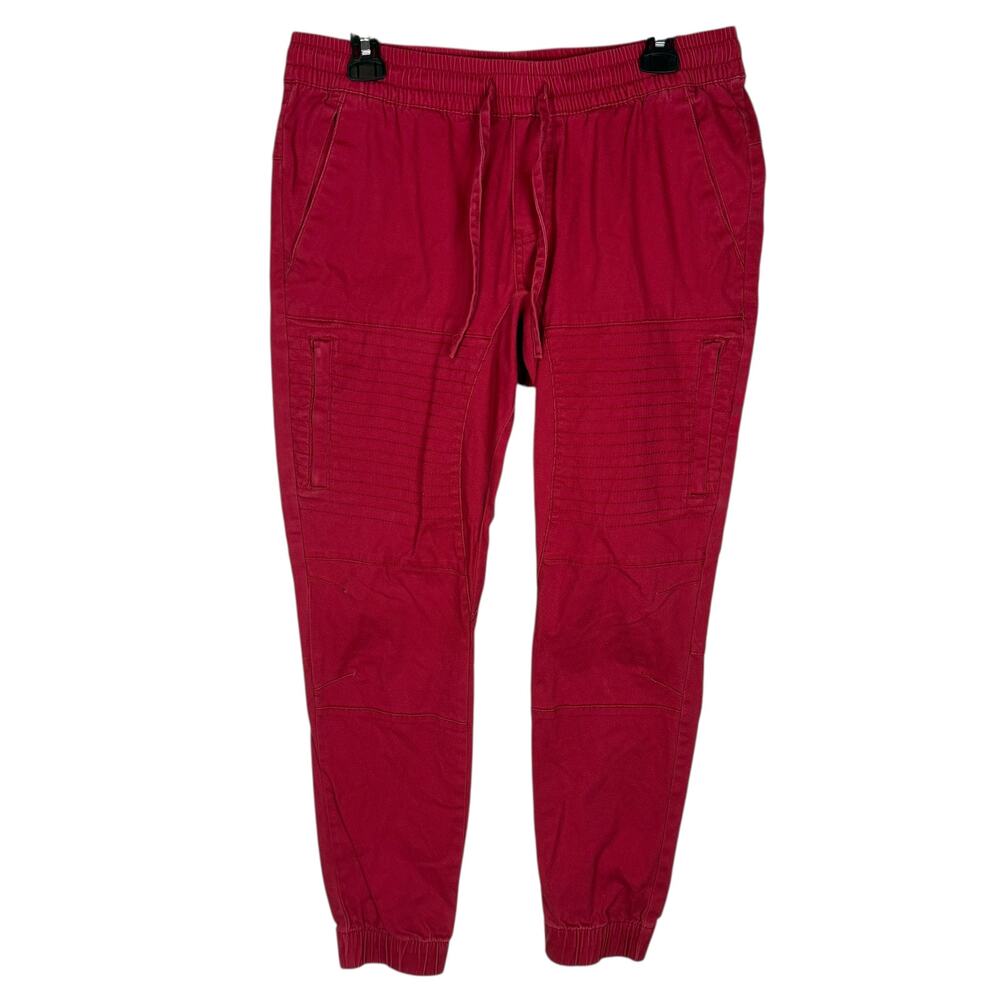 Ring Of Fire Pants Mens Medium Red Cotton Stretch Slash Pockets Tapar Drawstring